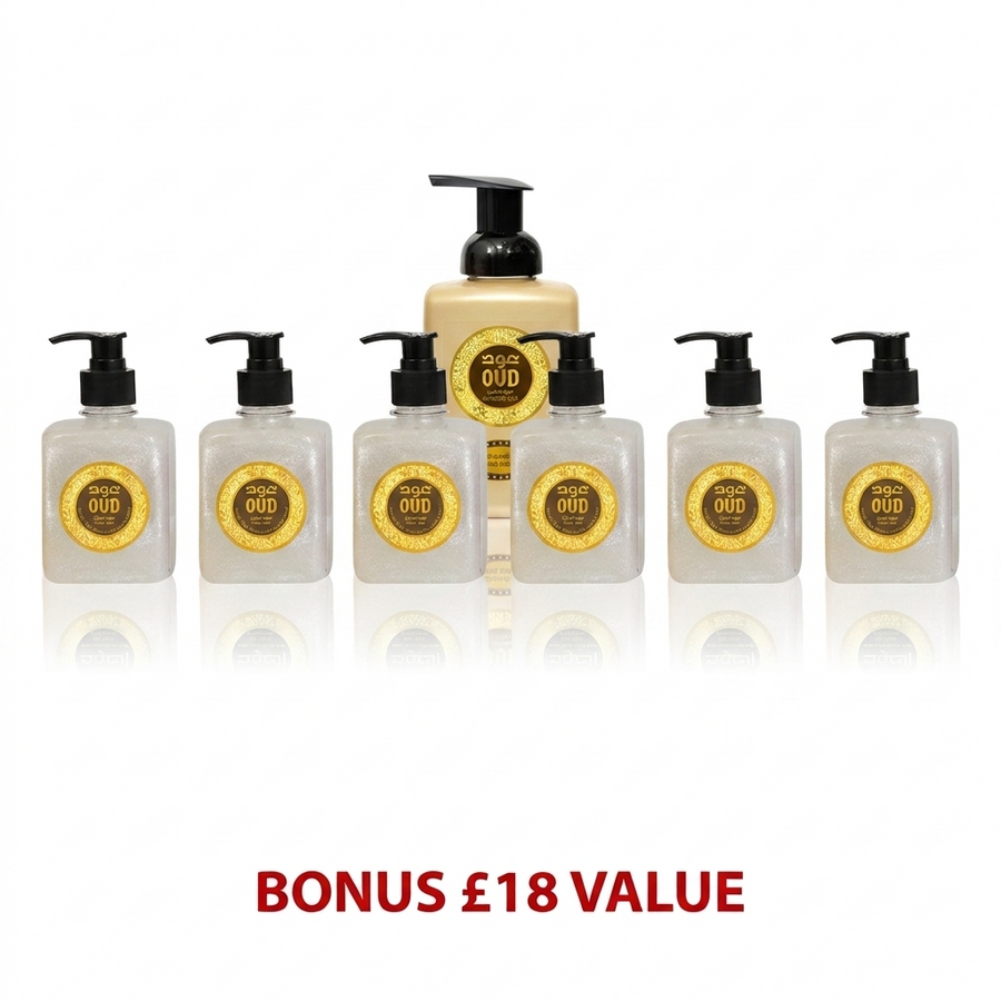 6 Pack - Hand & Body Wash Royal Oud 300ml by Oudlux Including ***FREE Oud Original Foaming Hand Wash Soap 500ml***